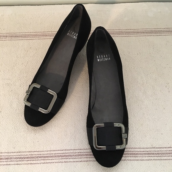 Stuart Weitzman Shoes - Stuart Weitzman Black Wedges Square Buckle Heels